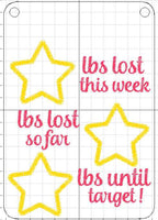 In the Hoop Chalkboard Weight Loss Tracker Stars Target Weight lbs lost total Embroidery Design