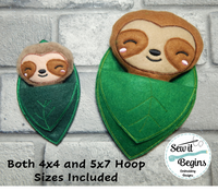Baby Sleeping Sloth in Leaf Bed ITH Stuffie (4x4 & 5x7)