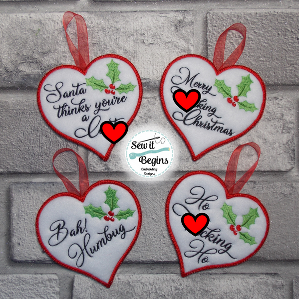 Mature Naughty Christmas Heart Hanging Decorations 2020 Quotes 4x4 (set of 5)