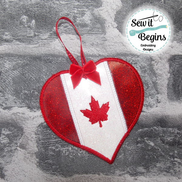 Canada Day Maple Leaf Flag Heart Hanging Decoration 4x4 -  Digital Download