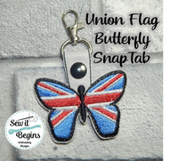 UK Union Flag Butterfly Shaped In The Hoop Key ring Key fob design
