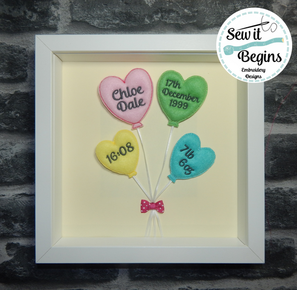 3D Balloon Birth Announcement Large Felties 4 sizes included