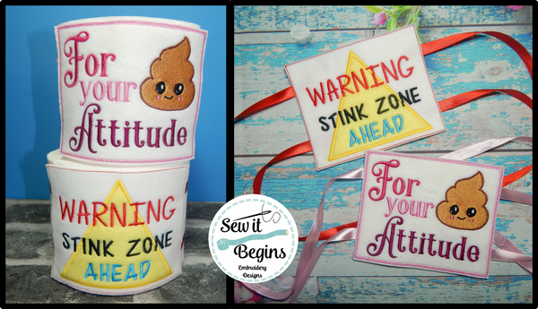 Poop Attitude and Warning Stink Zone Toilet Roll Wraps Set of 2