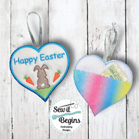 Happy Easter Bunny Sketch 2 Versions 4" Heart Decoration - Digital Download