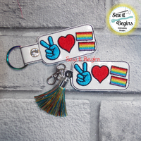 Peace Love and Equality Pride Rainbow Snap Tab and  Eyelet Key Fob Design