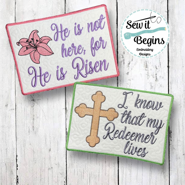 Easter Bible Quotes He Is Risen Design Set of 2 Mug Rugs 5x7