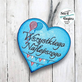 Polish Happy Birthday Heart Hanging Decoration 4x4 - Digital Download
