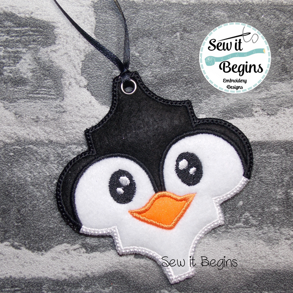 Penguin Arabesque Shaped Bauble Christmas Decoration 4x4