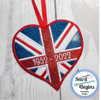 Queens Jubilee Union Flag Heart Hanging Decoration 4x4 -  Digital Download