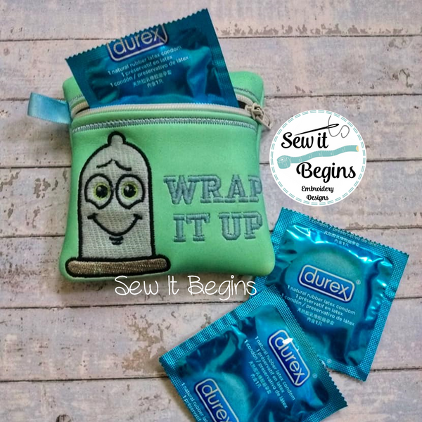 Mature Wrap It Up Mini Condom Bag Pouch ITH Zipper Bag 4x4 only