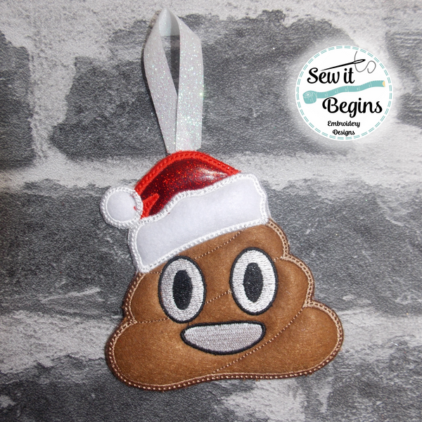 Cute Poop in a Santa Hat 4x4 ITH Decoration - Digital Download