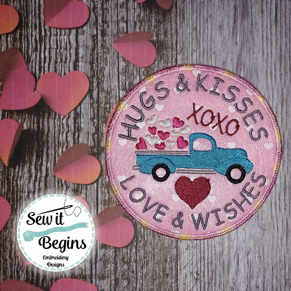 Valentine Love Truck Decoration Applique or Coaster 3x3 & 4x4 - Digital Download