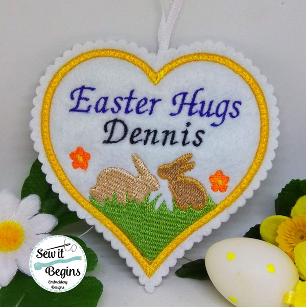 Large Easter Hug Hanging Decoration with Cute Bunnies 4x4