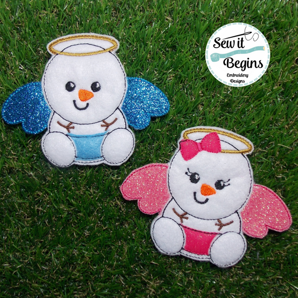 Snow Baby Angels Boy and Girl Christmas Hanging Decorations (Set of 2) 4x4