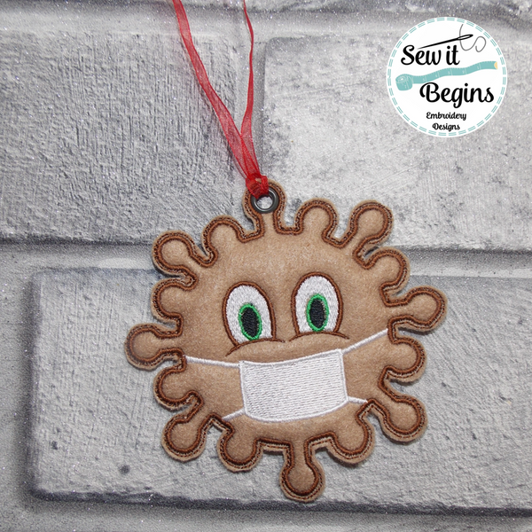Gingerbread Virus in a Mask Ornament Hanger Christmas Decoration