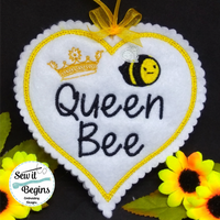 Queen Bee ITH Heart Hanging Decoration 4x4