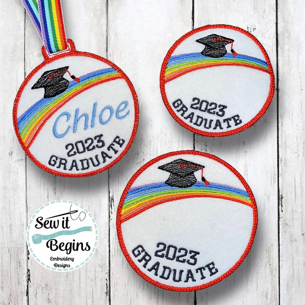 Graduate 2023 Rainbow Graduation Medal, Badge and Coaster Set of 3 - Digital Download