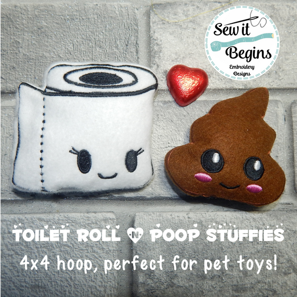 Toilet Roll and Poop Stuffie Set 4x4 ITH designs