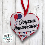 French Happy Birthday Heart Hanging Decoration 4x4 - Digital Download