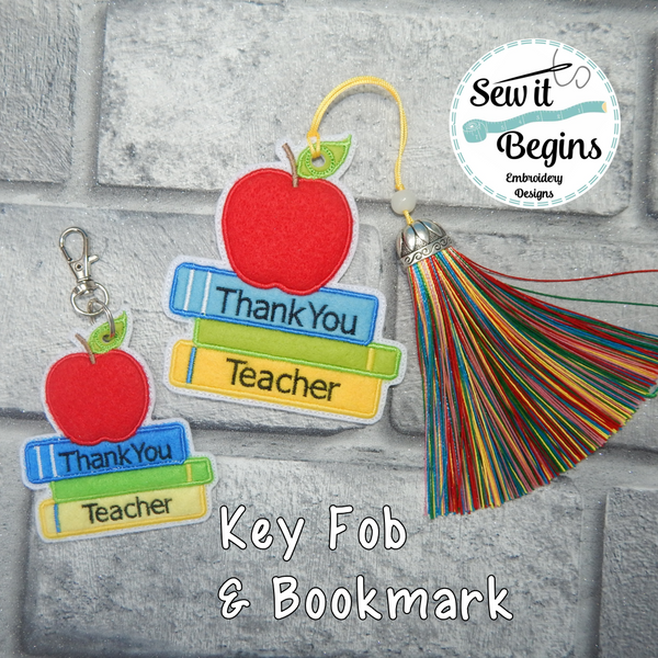 Thank You Teacher Apple and Books, Key Fob and Book Mark Set
