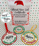 Official Naughty and Nice List Medal, Badge and Hanger Applique, with Printable Certificate 4x4 hoop