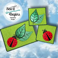 Lady Bird Lady Bug and Leaves 5x7 Mug Rug and Two 4x4 Coaster Designs - Digital Download