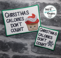 Christmas Calories Dont Count Cupcake Design - Coaster 4x4 and a Mug Rug 5x7 - Digital Download