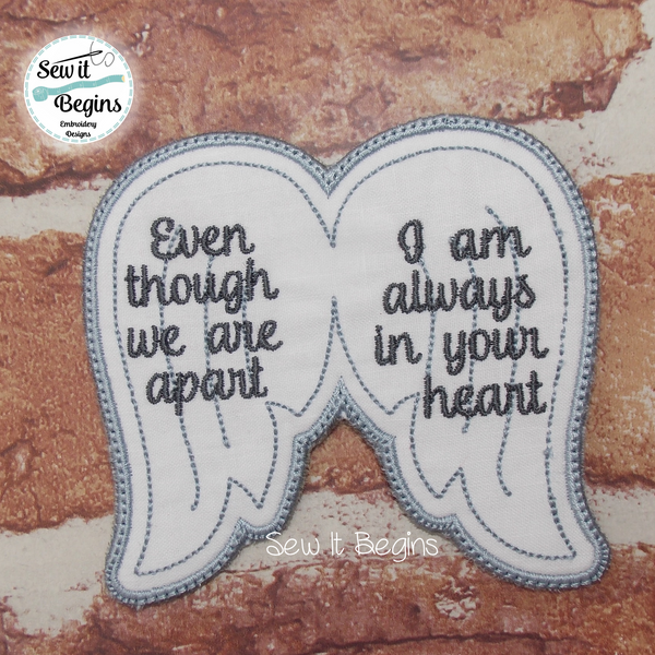 Even Though We Are Apart In the Hoop Angel Wings Patch Hanger Design