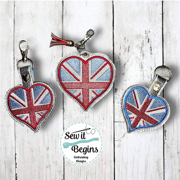 UK Union Flag Heart Shaped Snap Tab and Eyelet Fob Design - Digital Download