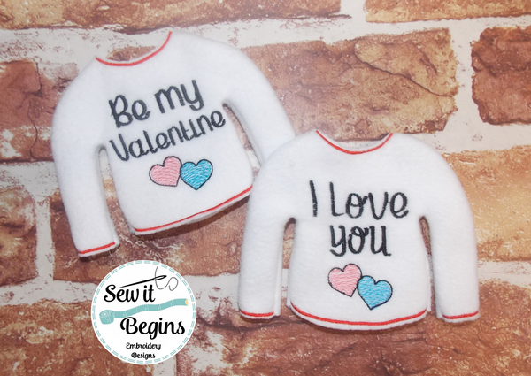 Be My Valentine and I love You Elf Jumper In The Hoop Elf sized Sweater - Digital Download