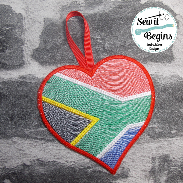 South African Africa Flag Heart Hanging Decoration 4x4 -  Digital Download