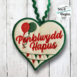 Welsh Happy Birthday Heart Hanging Decoration 4x4 - Digital Download