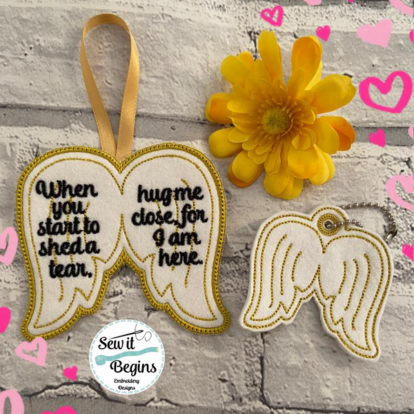 When you start to shed a tear In the Hoop Angel Wings Patch Design with free keyring design