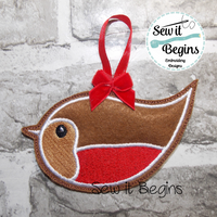 Cue Chubby Robin Applique and Stitched Hanging Christmas Decorations 4x4 (2 Versions)