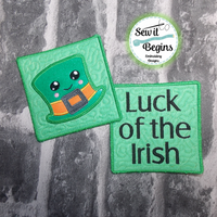 Luck of the Irish Hat Design - Set of 2 Coasters 4x4 and a Mug Rug 5x7 - Digital Download