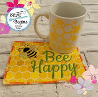 Bee Happy with Cute Bee Design Set of 2 Mug Rugs 5x7