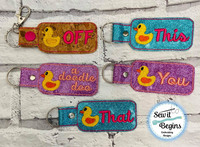 Set of 6 Naughty Duck Snap Tab and Eyelet Key Fobs (4x4 hoop)