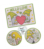 Hello Love Gnome Couple Valentine Mug Rug 5x7 and 2 4x4 Coasters Set -  Digital Download