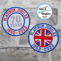 Queens Jubilee 70 Years Coaster Applique Hanger Badge Design Set 3 & 4 inch Circles - Digital Download