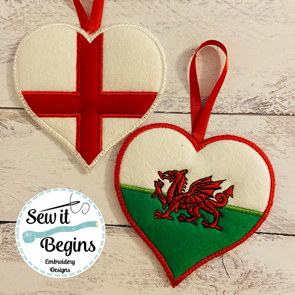 Queens Jubilee Wales and England Flags Heart Hanging Decoration 4x4 -  Digital Download