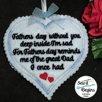 Father's Day Without You  4" Heart Hanging Decoration