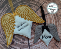 Memory Wings on Heart Hanging Decorations 4x4 5x7(set of 2)
