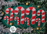 Candy Cane and Bow Hanging Christmas Decoration in 4 Sizes - Digital Download