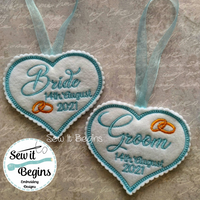 Bride & Groom Clothes Hanger Wedding 4" Heart Hanging Decoration