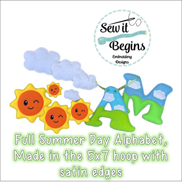 Summer Day Satin Alphabet Padded Letters with Sun and Cloud Add Ons - Digital Download